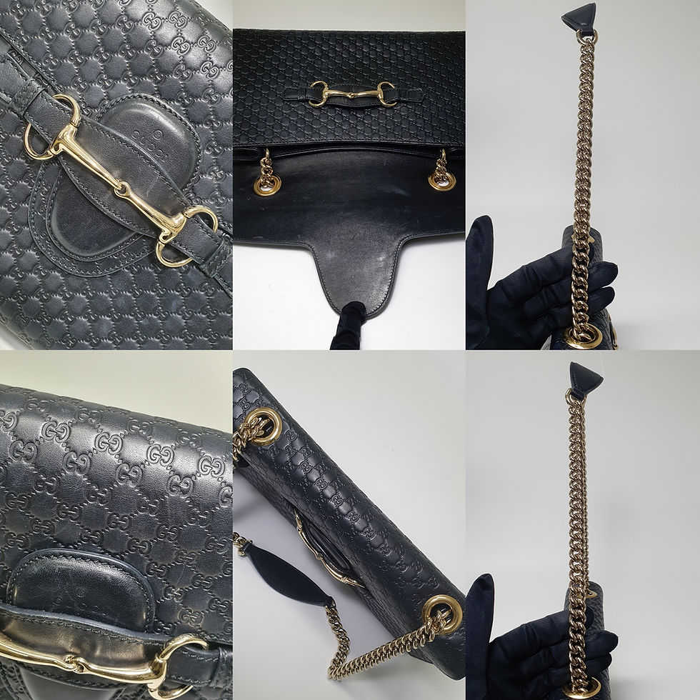Thumbnail: GUCCI Microguccissima Emily Medium Chain Shoulder Bag Black GA253