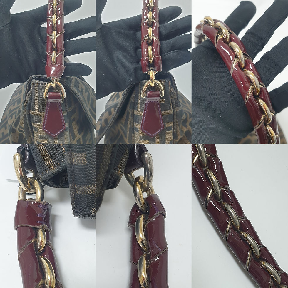 Thumbnail: FENDI Mia Zucca Pattern Chain Shoulder Bag 8BR614 FA005