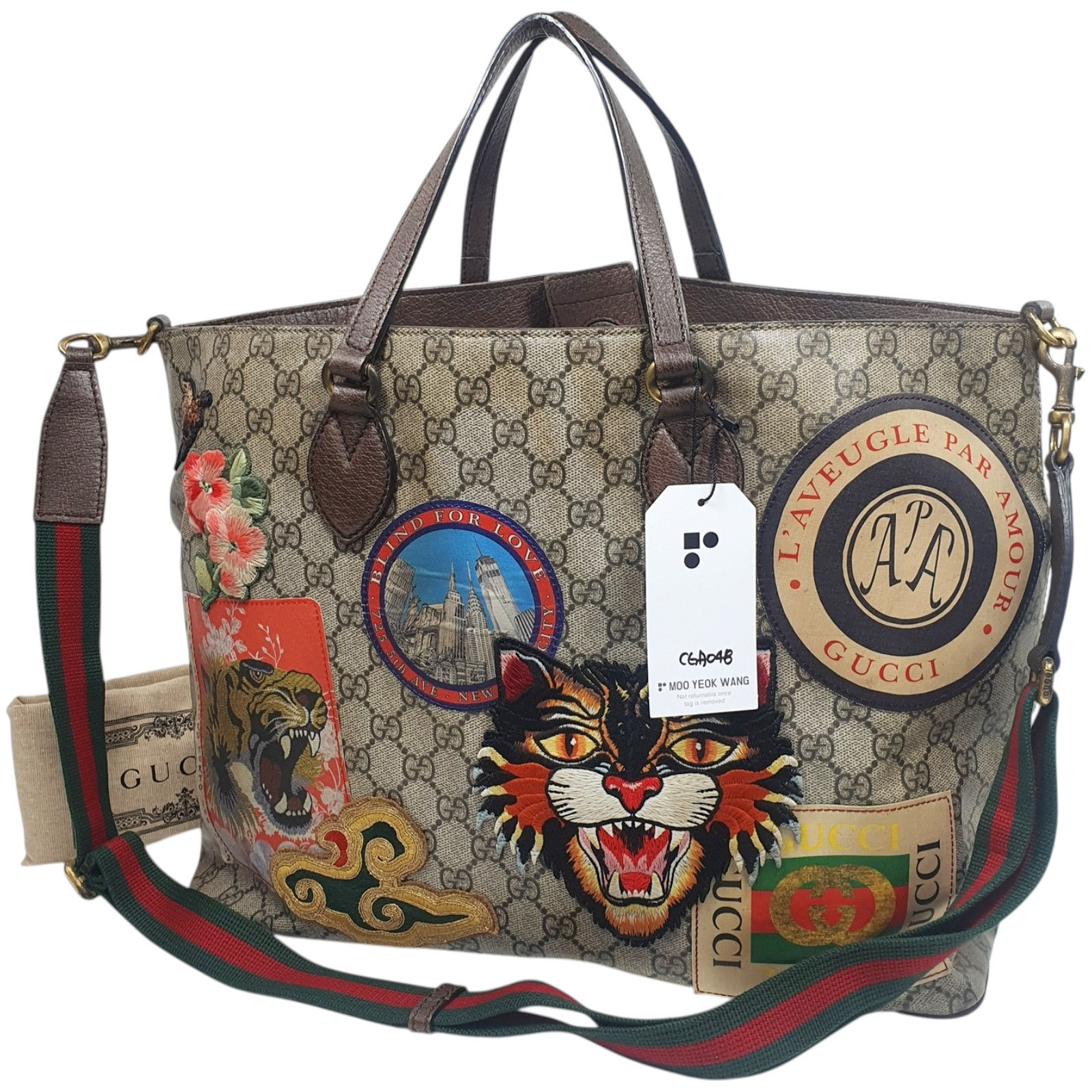 GUCCI GG Supreme Courier Shoulder Crossbody Tote Bag 474085 CGA048