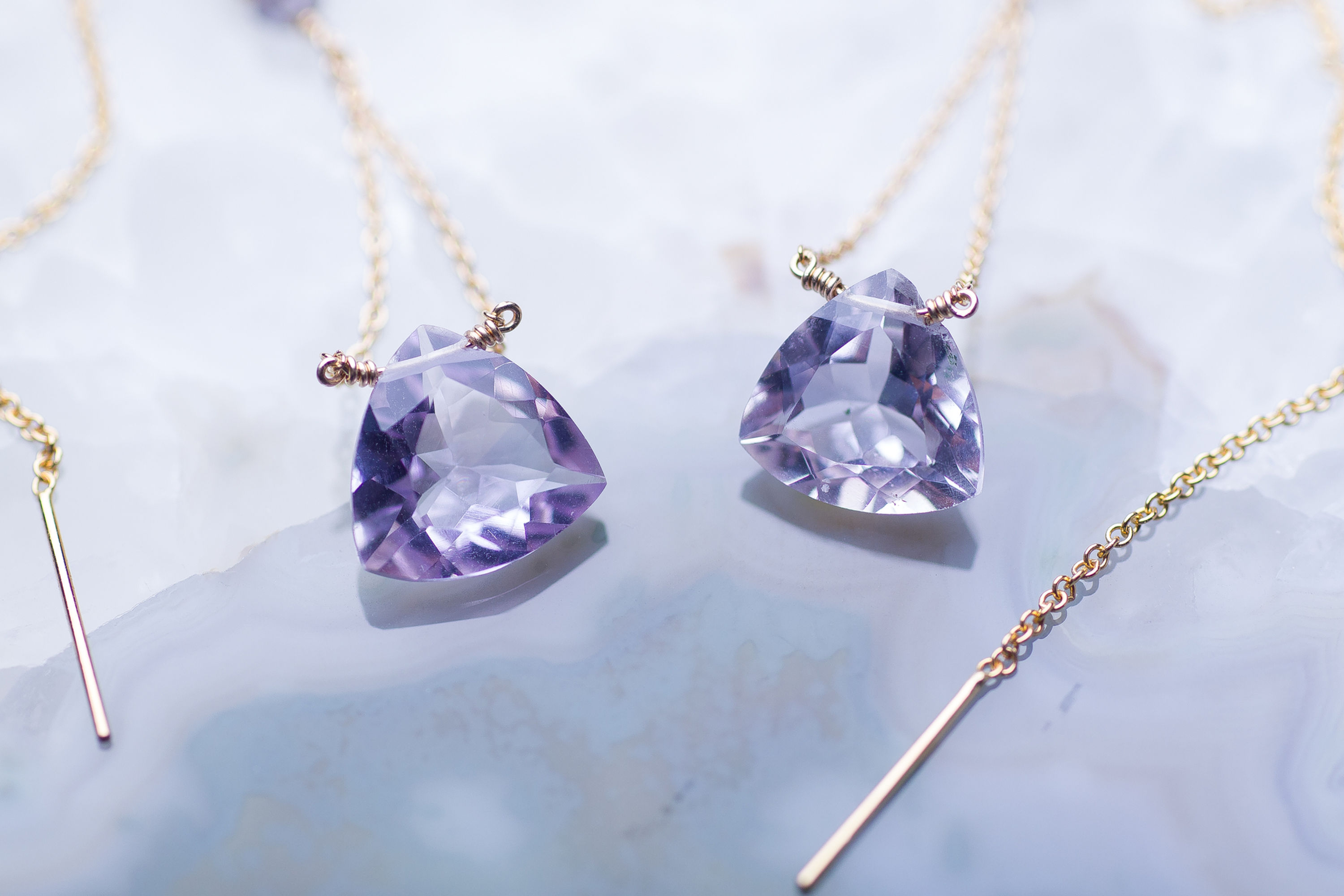 Pink Amethyst Chain Threaders