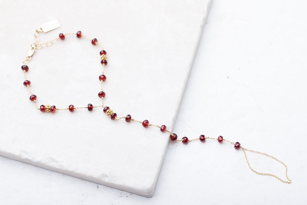 Thumbnail: Dot to Dot Garnet Hand Chain