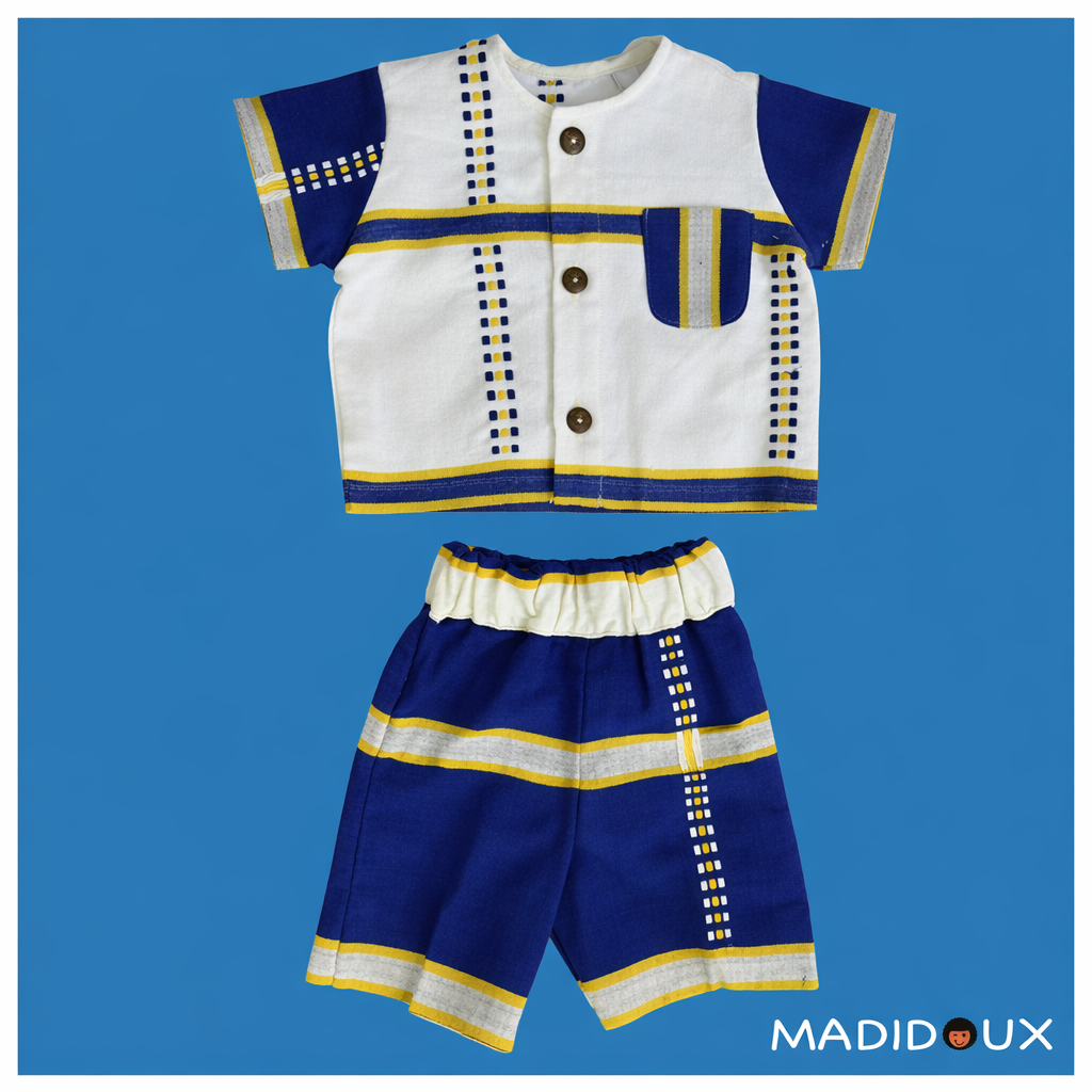 Ensemble bébé garçon en tissu Faso Dan Fani - Chemise et short
