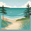 a beautiful and simple illustrated ocean scene, in Maine, classic, elegant that can be use