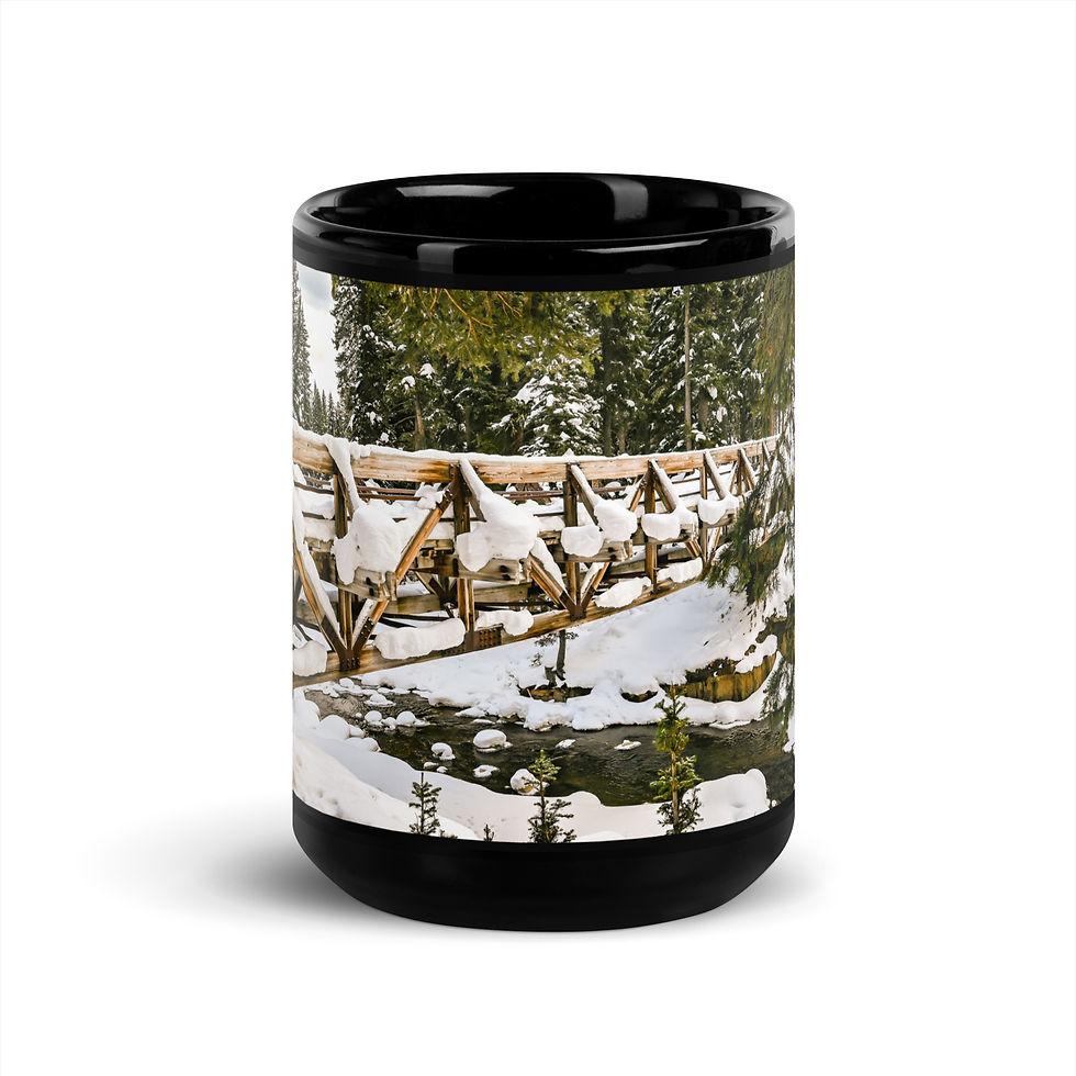 Thumbnail: Snowcapped Bridge - Black glossy mug