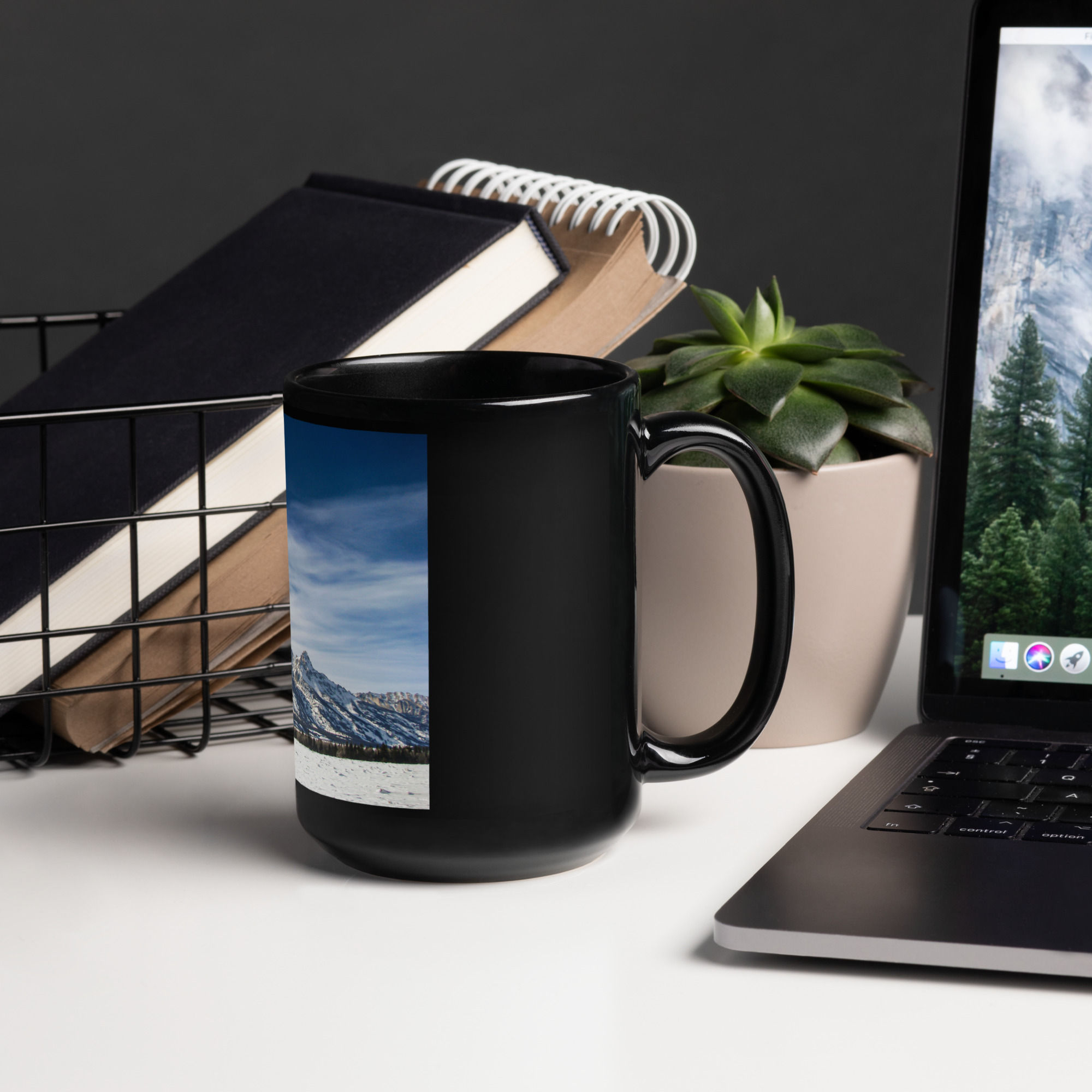 Winter in the Tetons - Black glossy mug