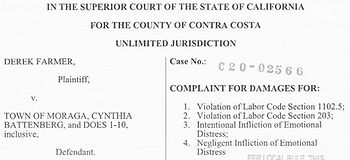 Excerpt from Derek Farmer’s whistleblower complaint against the Town of Moraga