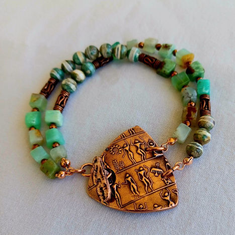 Ethnicbracelet Coppergemstonejewelry AZartisanbracelet Chrysoprasetogglebracelet Handmadecopperjewlery