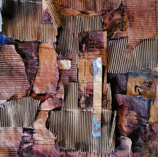 28"x22" collage by Anne Sutherlin made from purple dyed cardboard