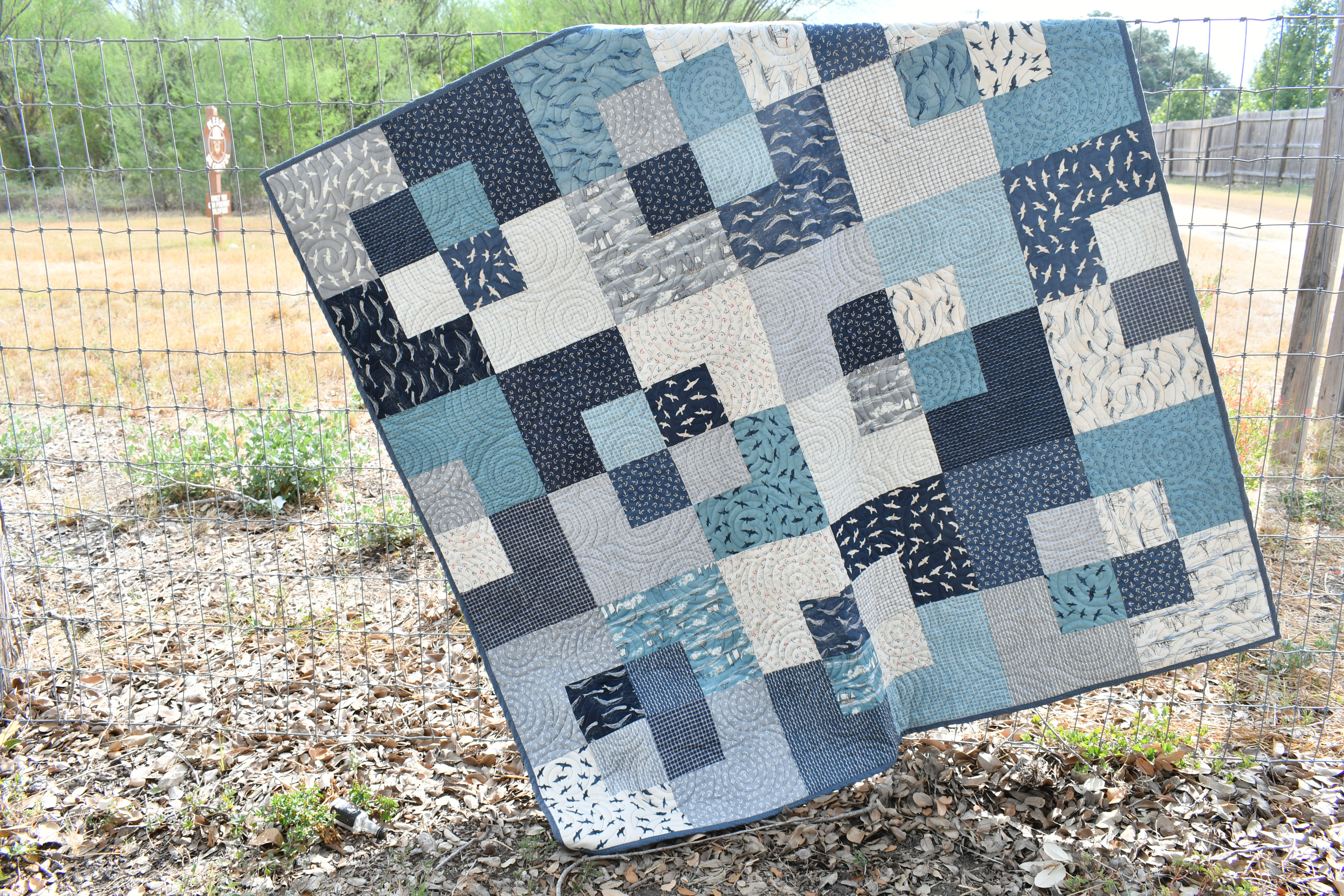 Tidepools Throw Size Quilt 54" x 54".