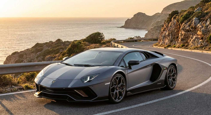 Lamborghini Aventador LP 780-4 Ultimae car reference images three-quarter exterior detail at dusk