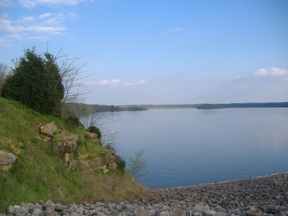 Rocky shoreline and open water at Barren River Lake in Kentucky.