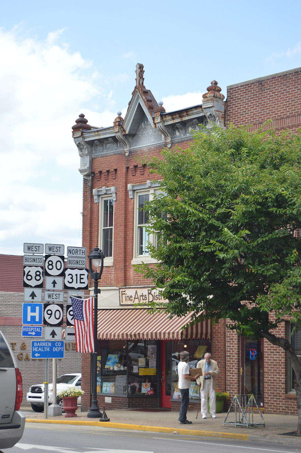 Historic First National Bank building on Glasgow’s Public Square in Kentucky.
