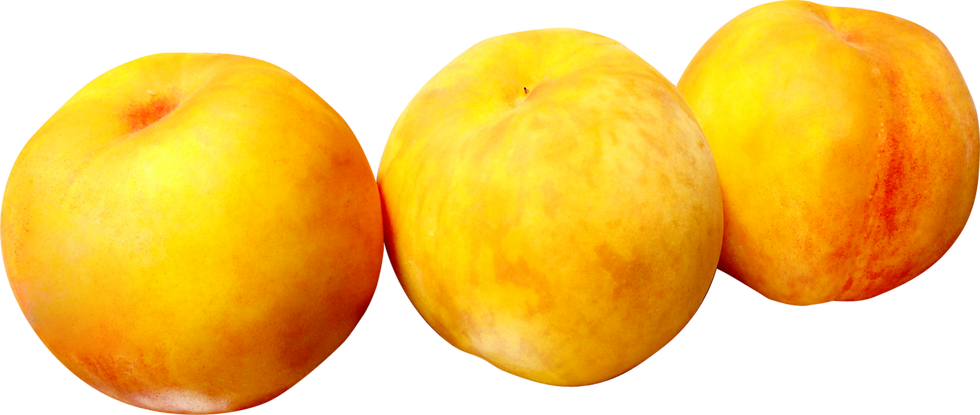 Three whole yellow peaches.
