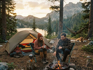 AI-generated woodland camping illustration; not a photograph of The Resort at Barren River Lake.