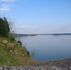 Rocky shoreline and tree-lined water at Barren River Lake, Kentucky