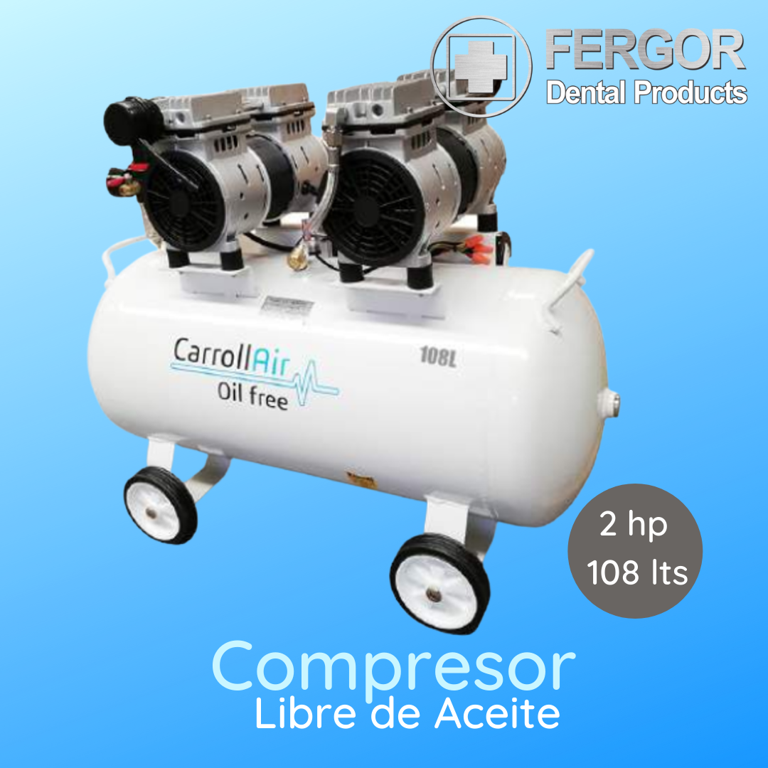 COMPRESOR DENTAL LIBRE DE ACEITE 2 HP 108 LTS CARROLL AIR OIL FREE