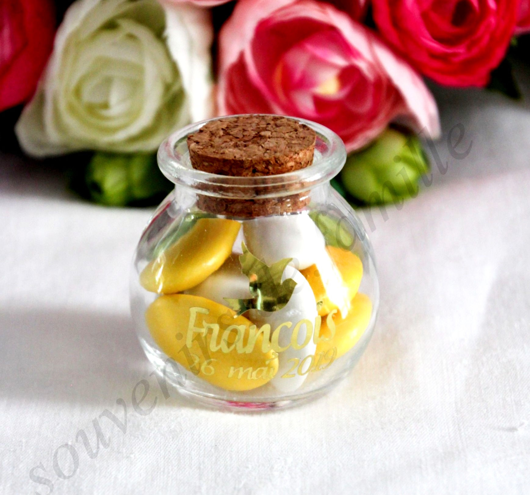 Contenant à dragée personnalisable, petit pot rond ou carré