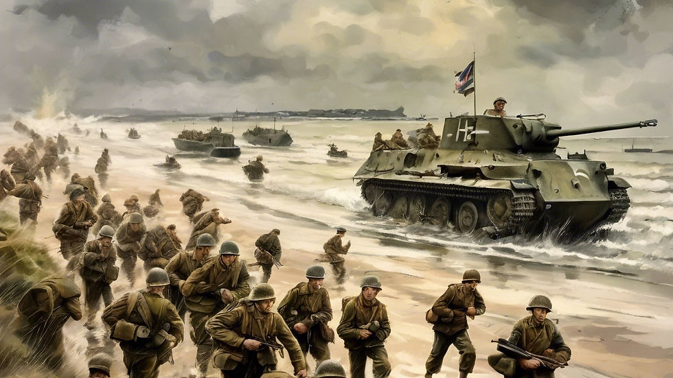 Soldiers on a beach tank in the water