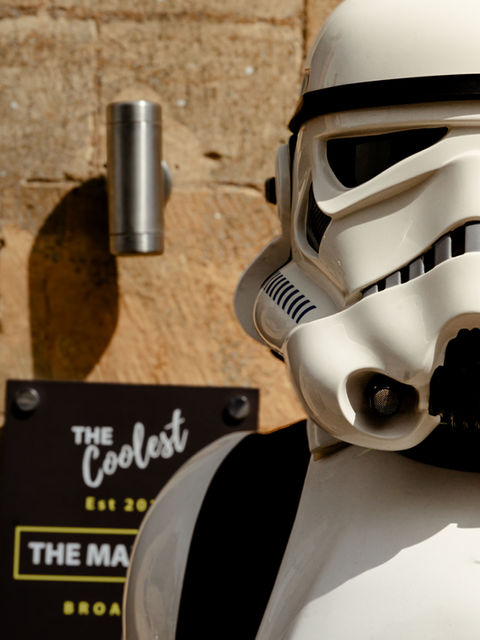 Stormtrooper suit on display The Man Cave Broadway.