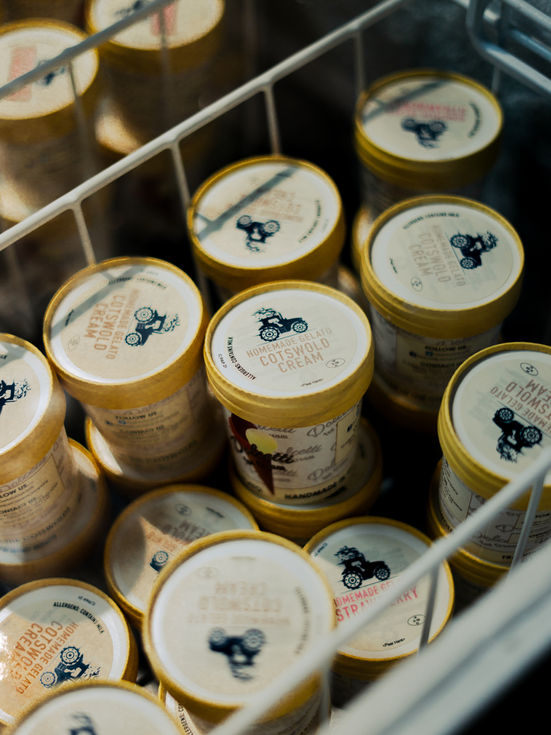 A freezer filled to the brim with Diddly Squat Homemade Gelato Cotswold Cream.