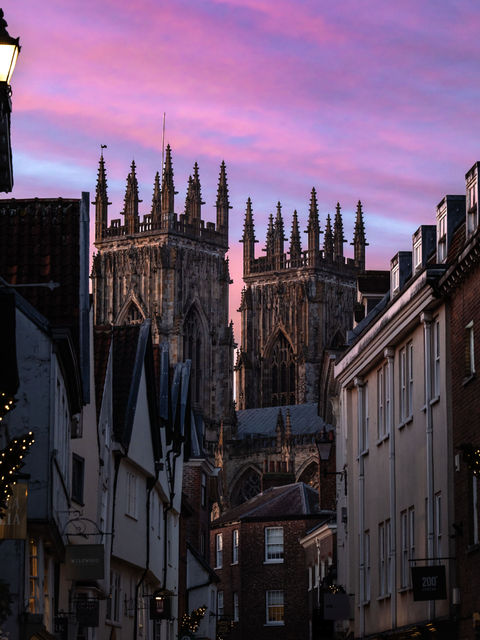 An incredibly vivid night sky of blue and purple above the York Minster.