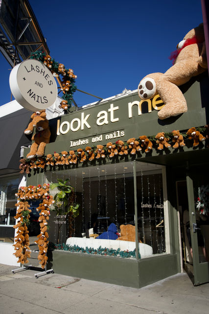 Look At Me Lashes and Nails storefront with teddy bears