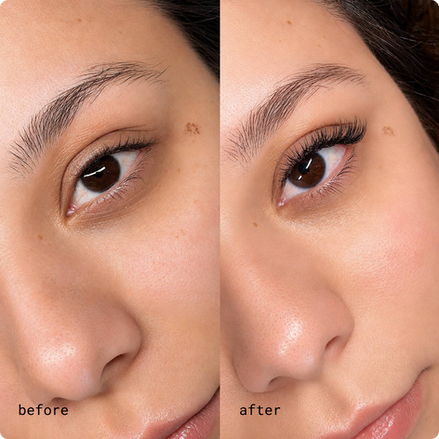 Before and after lash extension treatment results.