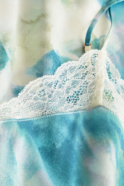Thumbnail: Washable Silk Printed Lace Cami & Short Set Seafoam Sky Blue Lagoon/Ivory