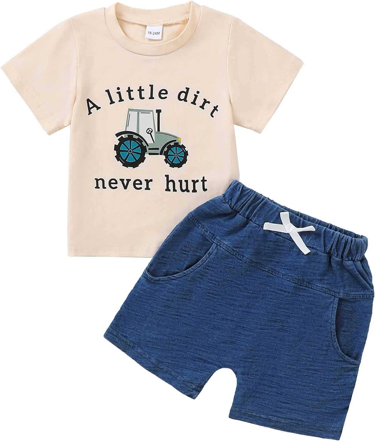 đź‘• Toddler Boy Tractor Print T-Shirt & Denim Shorts Set