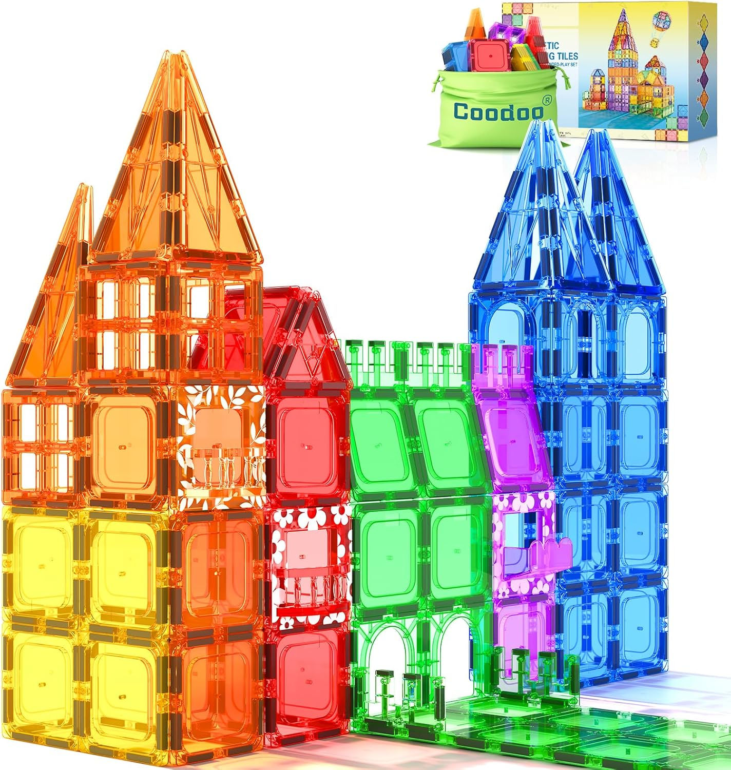 Coodoo 60PCS Magnetic Building Tiles STEM Educational Toy for Kids Ages 3+