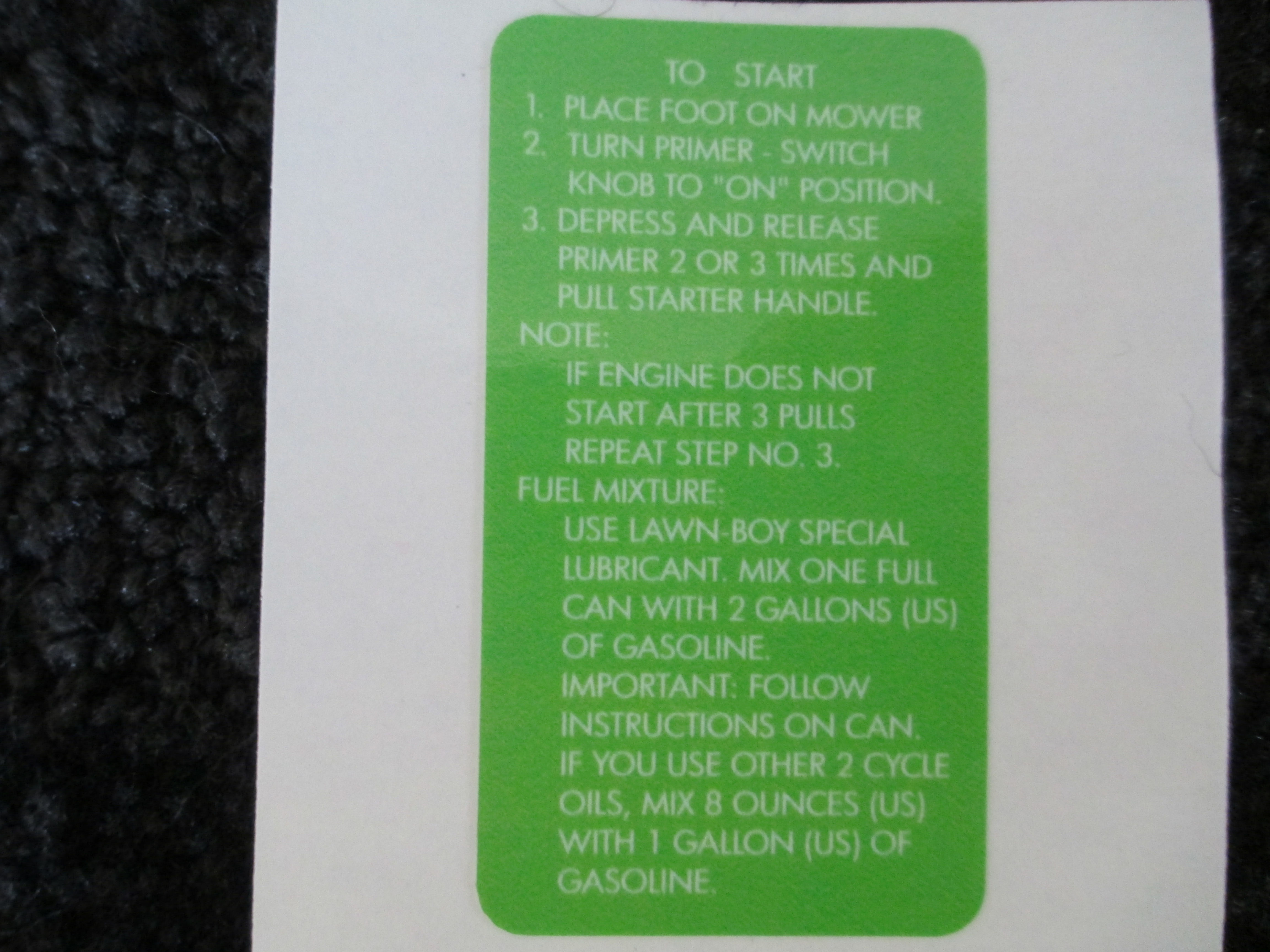 LAWN-BOY START DECK DECAL