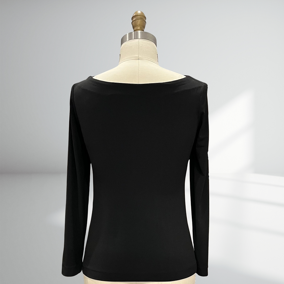 Thumbnail: Black jersey top with lace insert and ruched bodice: Christina top