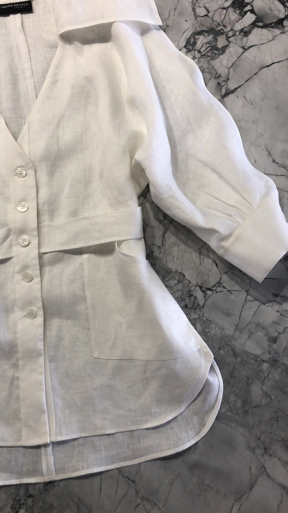 Thumbnail: Linen shirt and beach cover up with half sailor collar: Joanna shirt