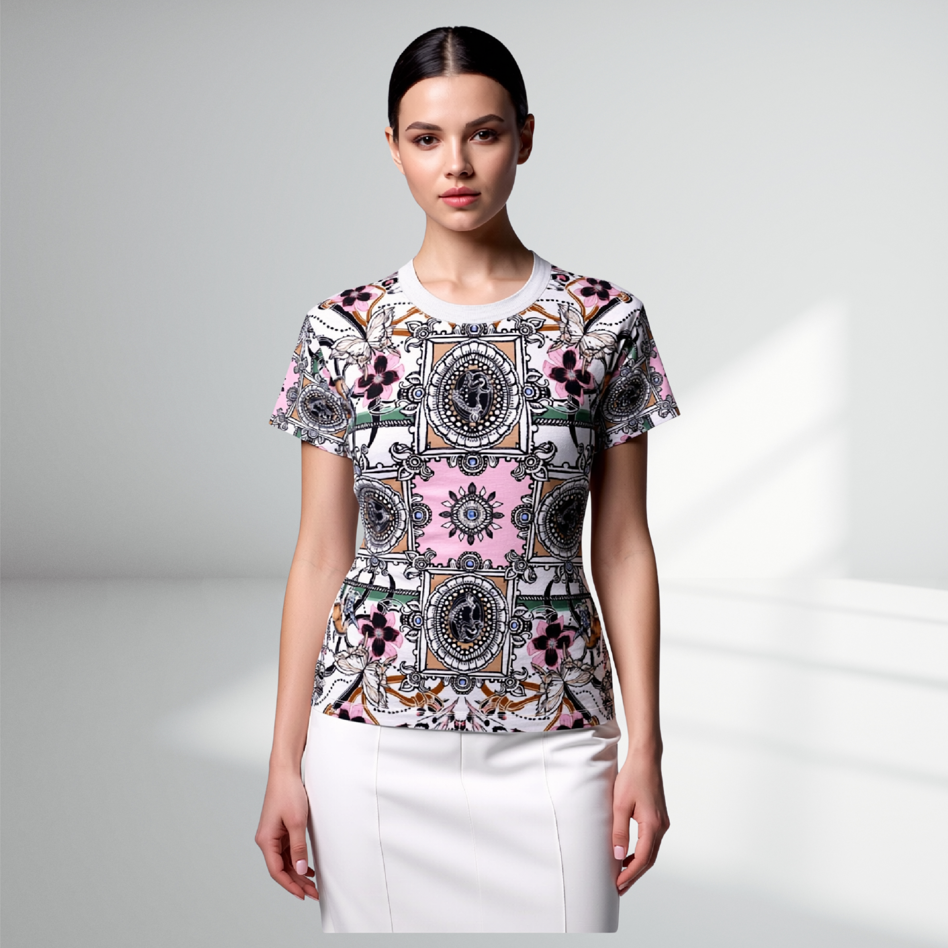 Polyester pink quadrant motive smart casual t-shirt