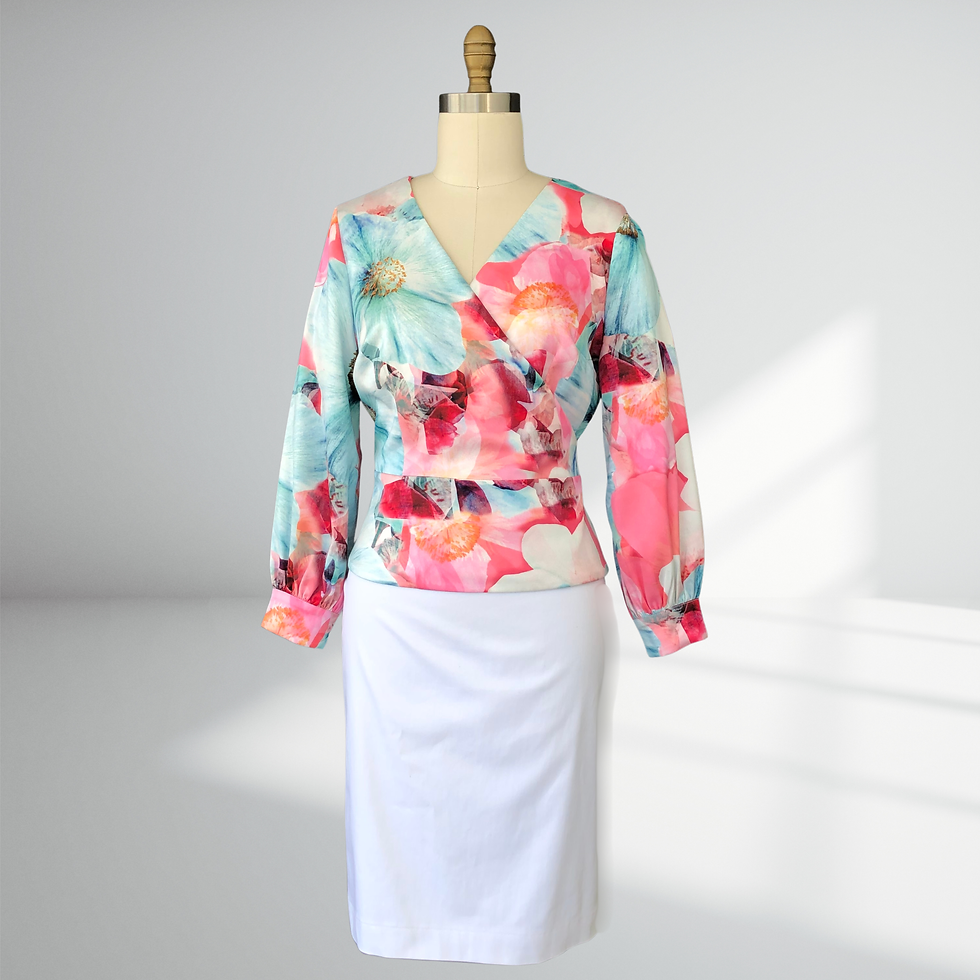 Thumbnail: Floral wrap blouse with long sleeves: Chrissie floral Juxaposition