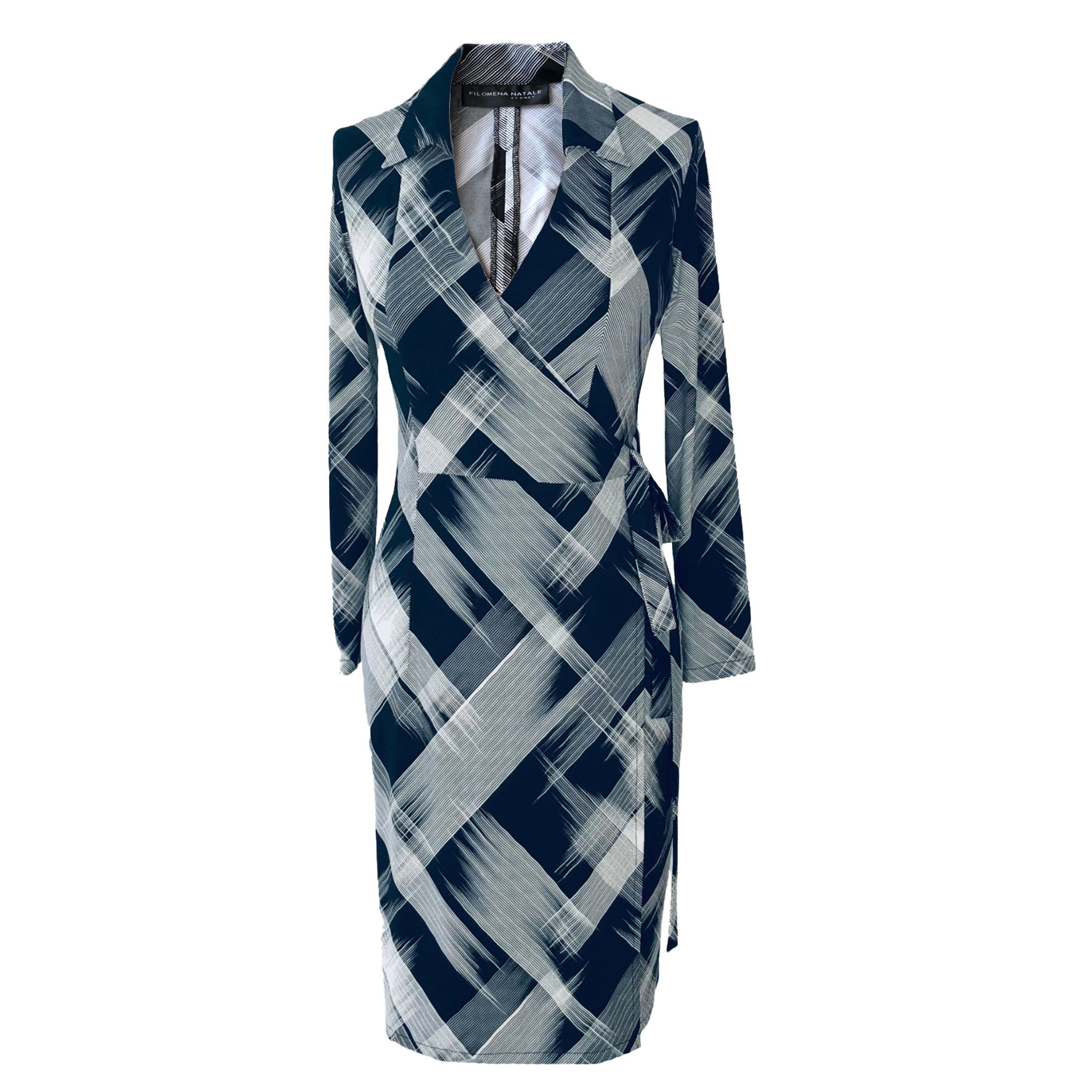 Wrap Jersey dress in abstract Black stripe print: Trudy dress