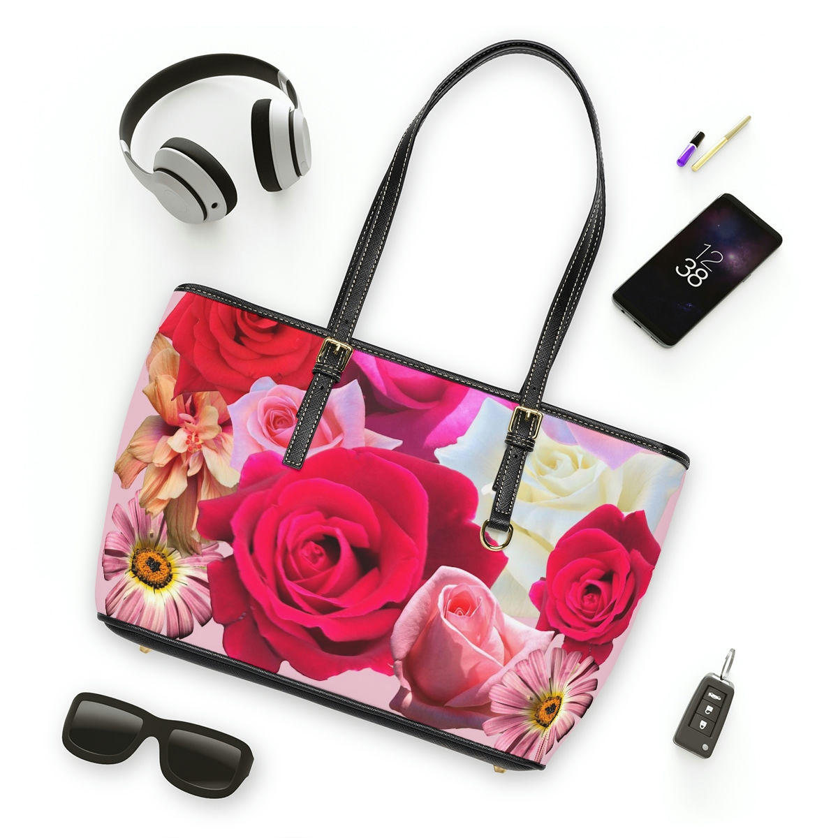 Floral Rose garden PU Leather Shoulder Bag