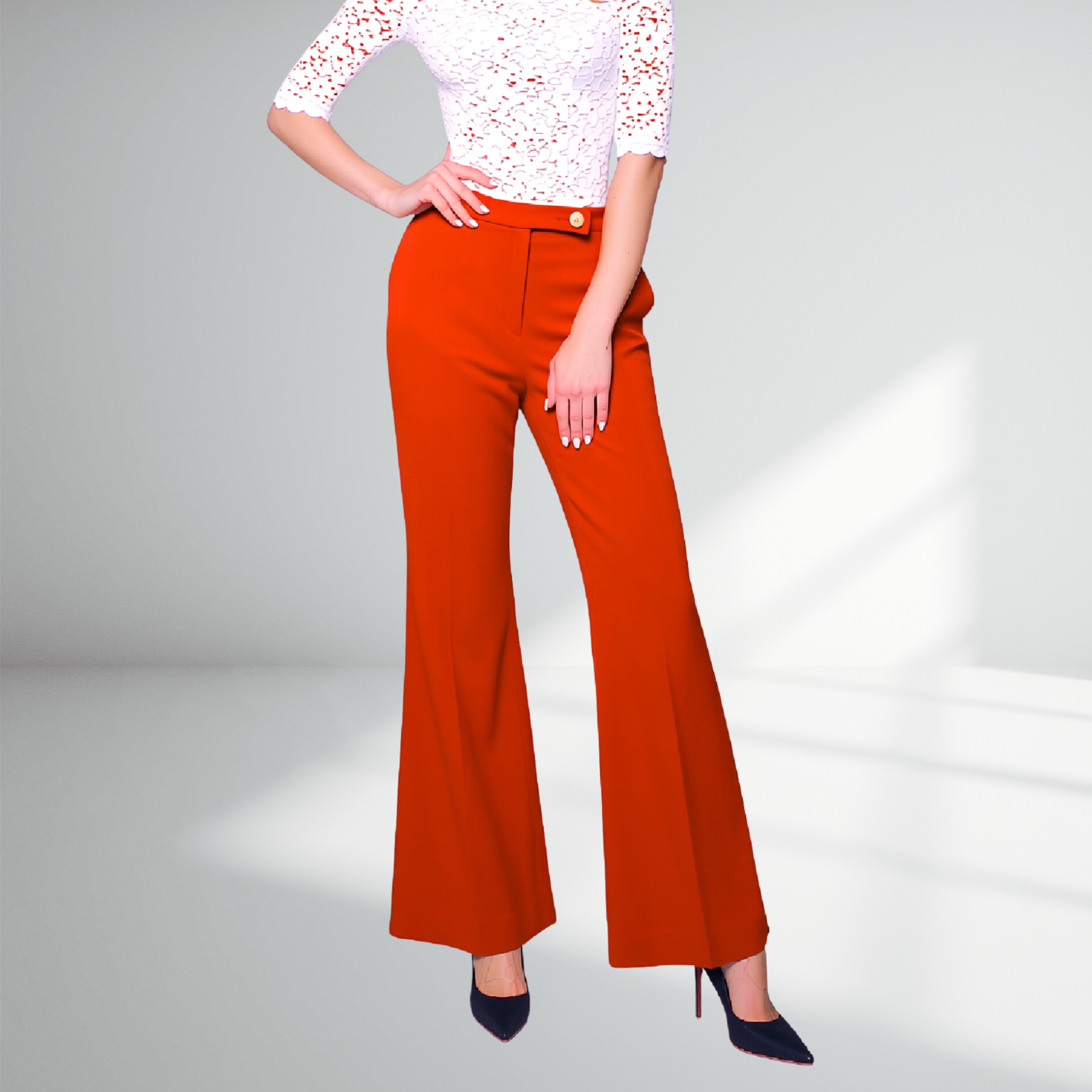 Classic Regular fitting bootleg trouser: Perth trousers in Orange polyester