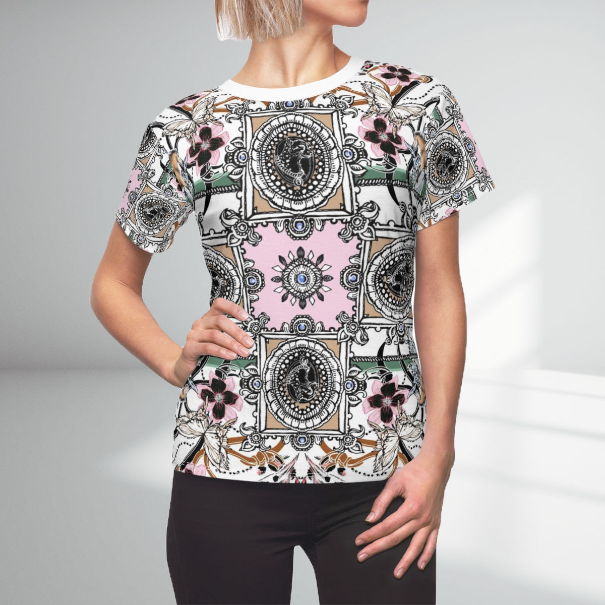 Polyester pink quadrant motive smart casual t-shirt