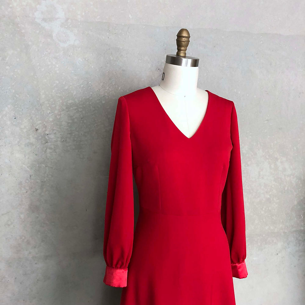 Thumbnail: V neck flared dress with long sleeve:Rita Dress
