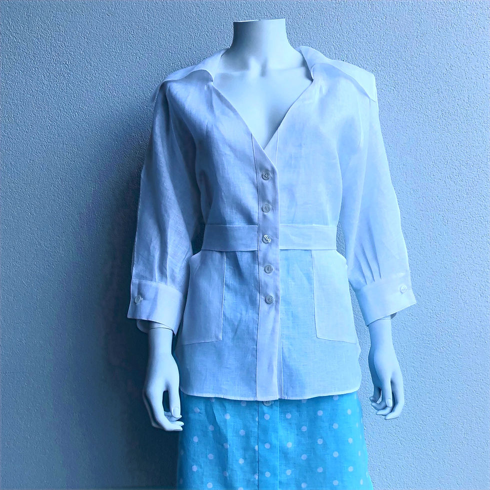 Thumbnail: Linen shirt and beach cover up with half sailor collar: Joanna shirt