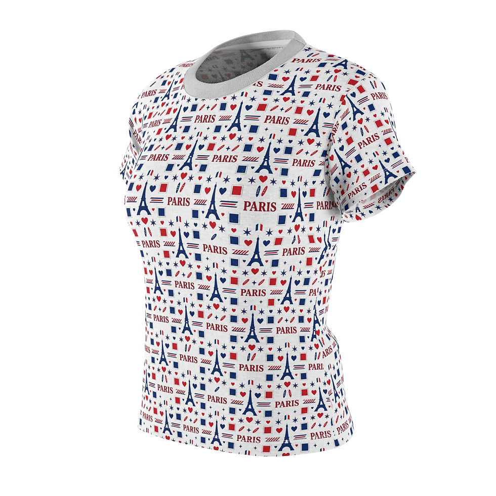 Thumbnail: Paris Eiffel Tower All-Over Print Women's Tee — Red, White & Blue Travel Shirt