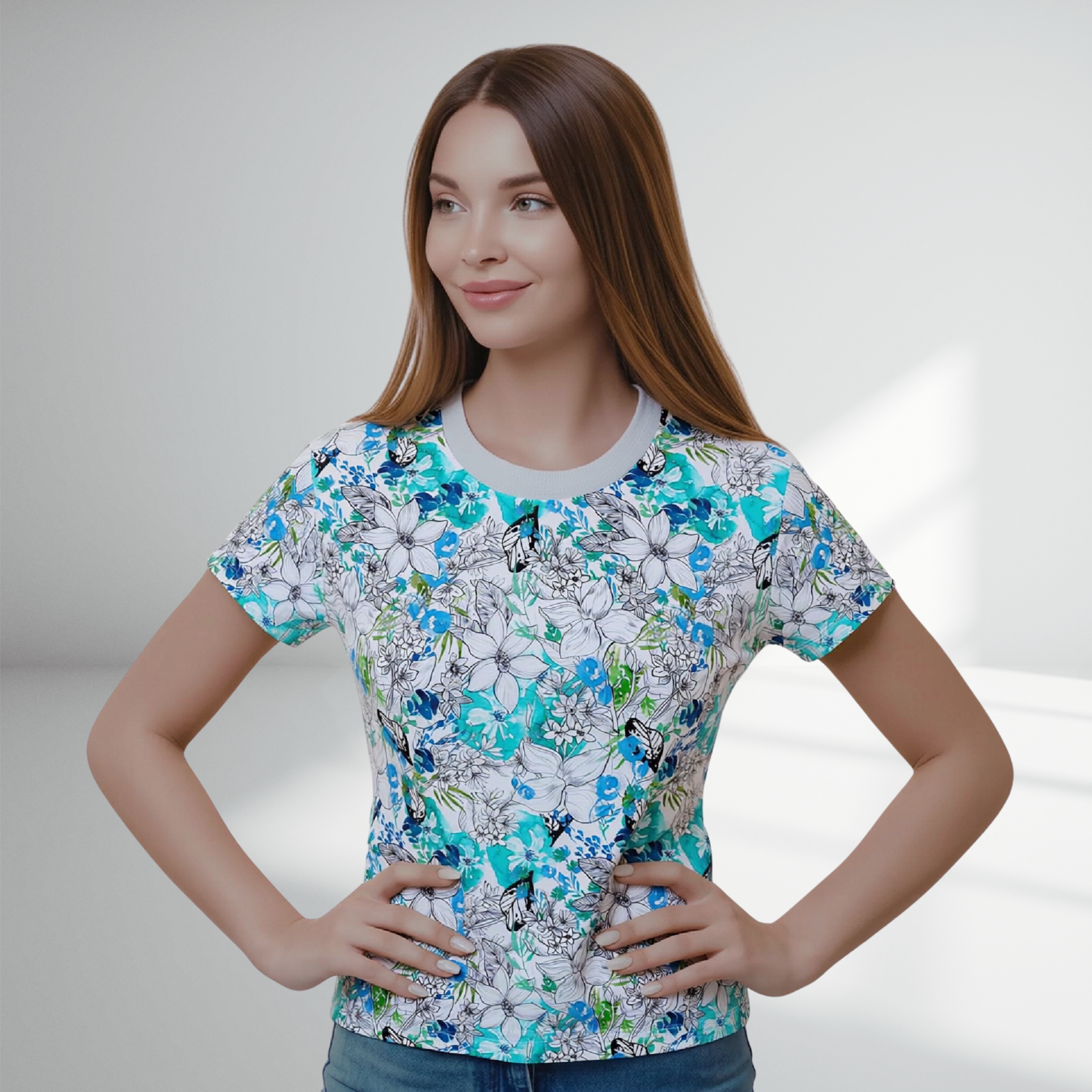 Tropical aqua casual t-shirt