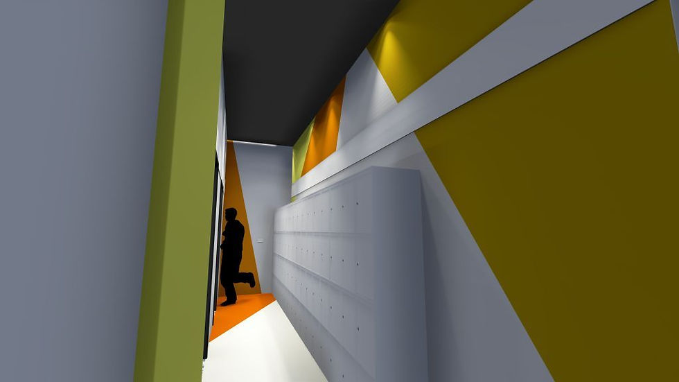 Corredor entre os banheiros e o hall