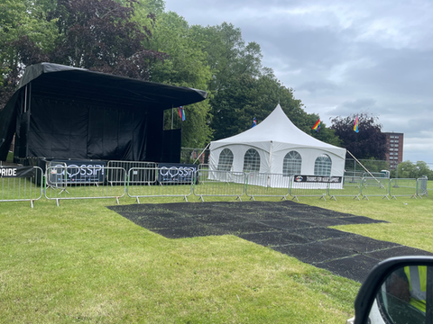 6x6meters pagodas marquee on a field. Used at a stage changing room