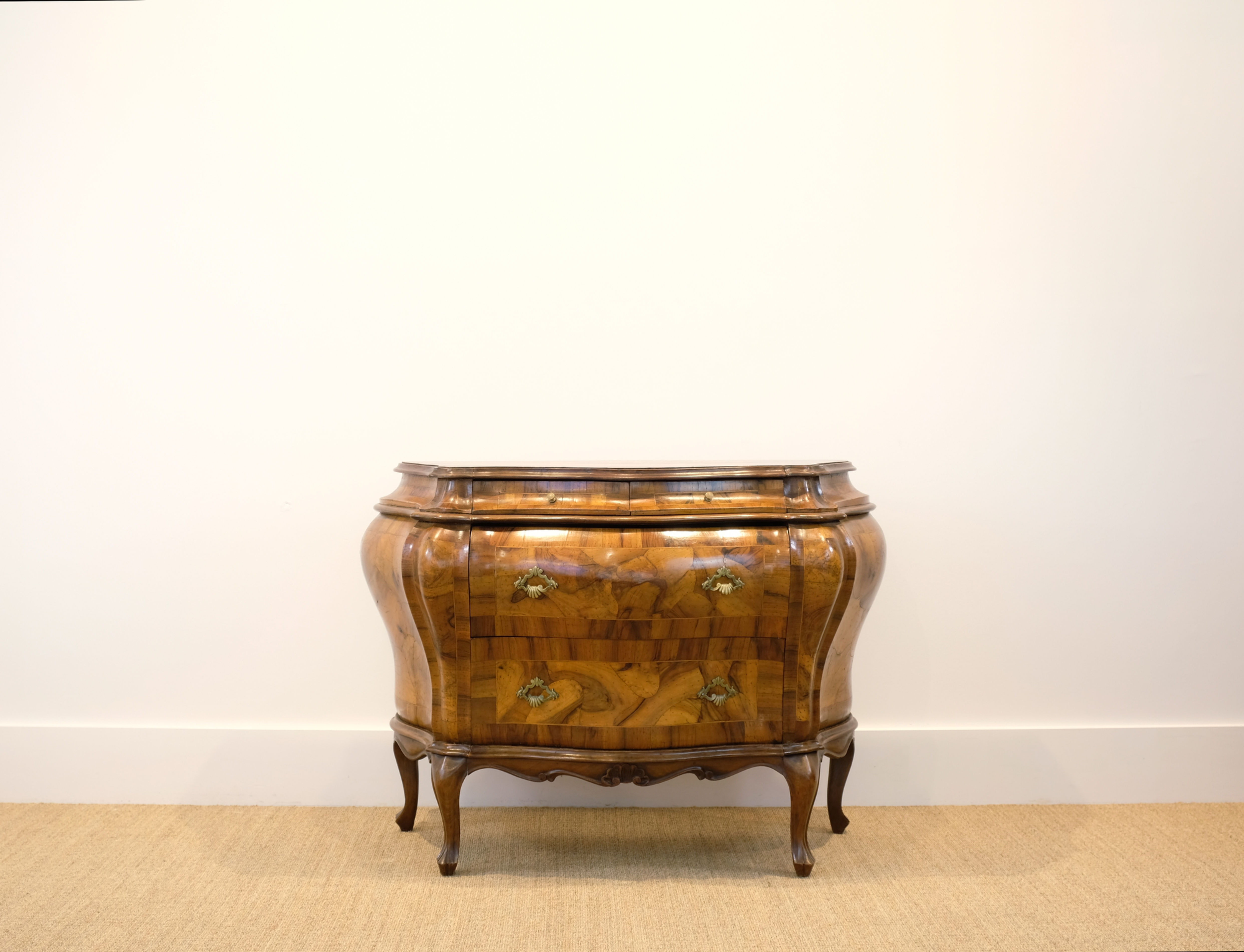 Italian Marquetry Bombe Commode