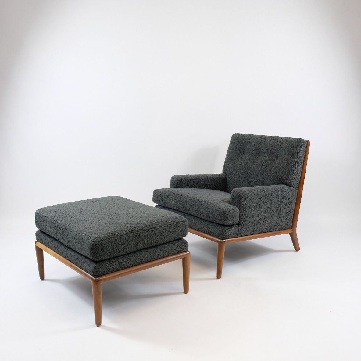 Pair of Robsjohn Gibbings Lounge Chairs & Ottoman
