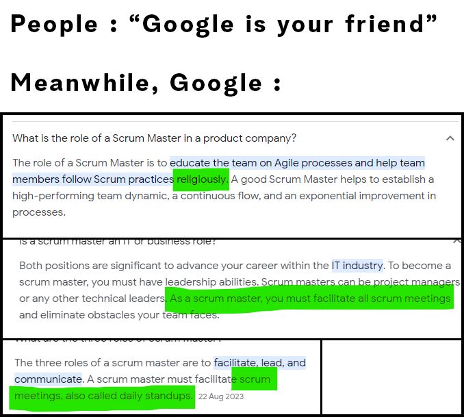 erik collard linkedin screenshot of search results showing questionable Scrum Guide content
