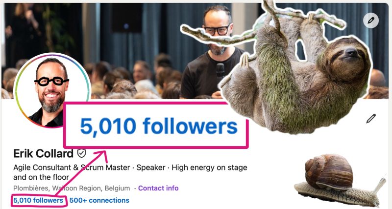 erik collard linkedin 5000 followers milestone celebration post after 18 years