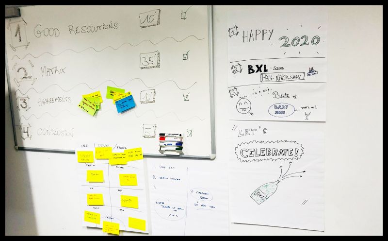 erik collard linkedin Scrum Master facilitating team meeting with sticky notes and collaboration